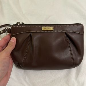 COACH Dark Brown Leather Zip Wristlet